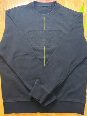 Armani Exchange Black Crewneck Sweatshirt with Yellow Center Stitch